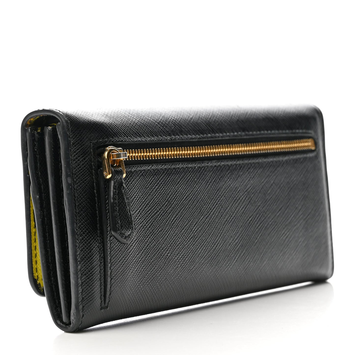 Saffiano Banane Metal Continental Flap Wallet Black