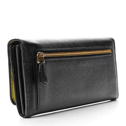 Prada Saffiano Banane Metal Continental Flap Wallet Black 3 of 12