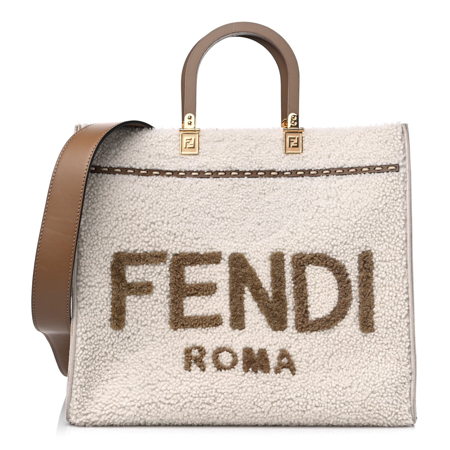 Fendi Shearling Vitello King Logo Medium Fendi Sunshine Shopper Tote White 1 of 14