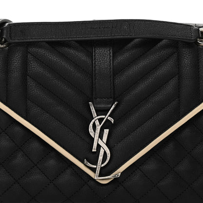Saint Laurent Grained Calfskin Tri-Quilt Monogram Medium College Bag Black White 8 of 14
