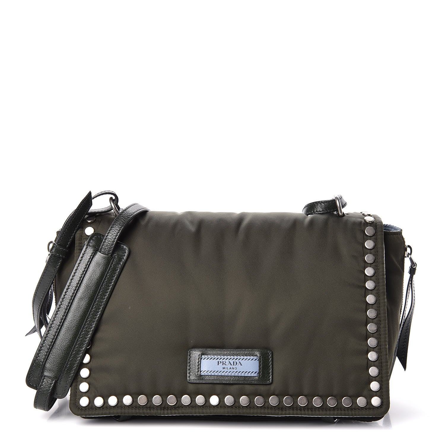 Prada Nylon Tessuto Studded Small Etiquette Bag Militare Astrale 1 of 9