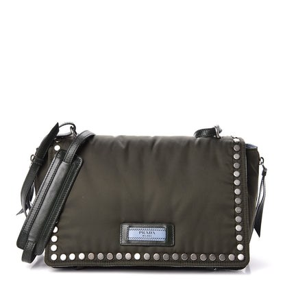 Prada Nylon Tessuto Studded Small Etiquette Bag Militare Astrale 1 of 9