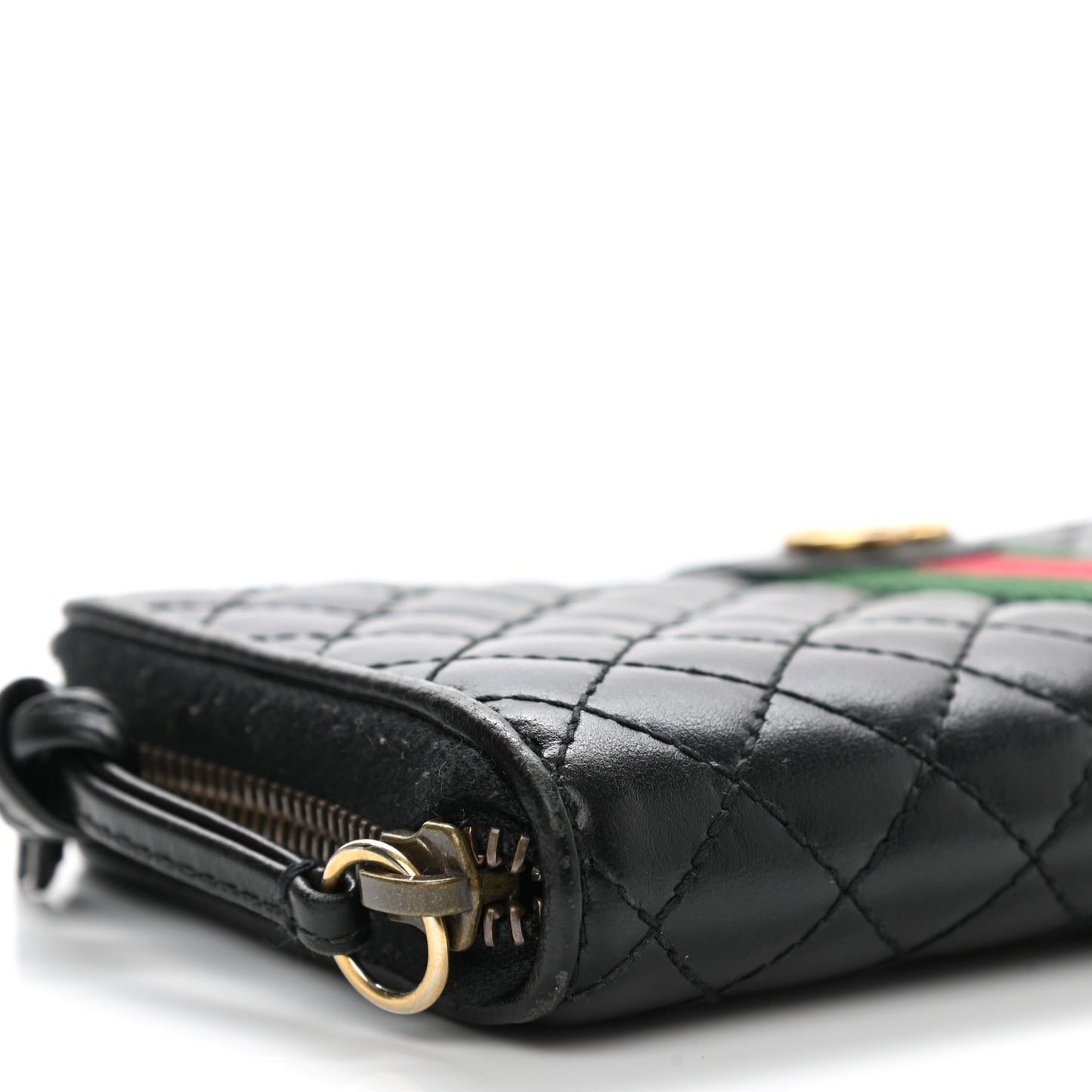 Calfskin Web Trapuntata GG Zip Around Wallet Black