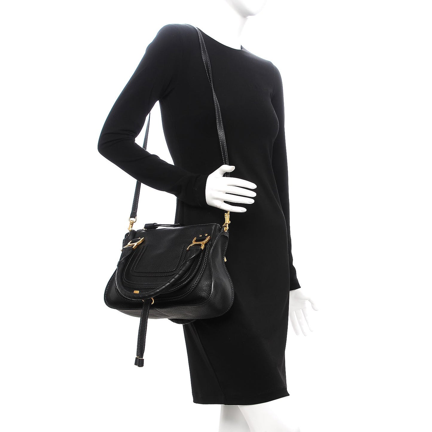 Calfskin Small Marcie Satchel Black