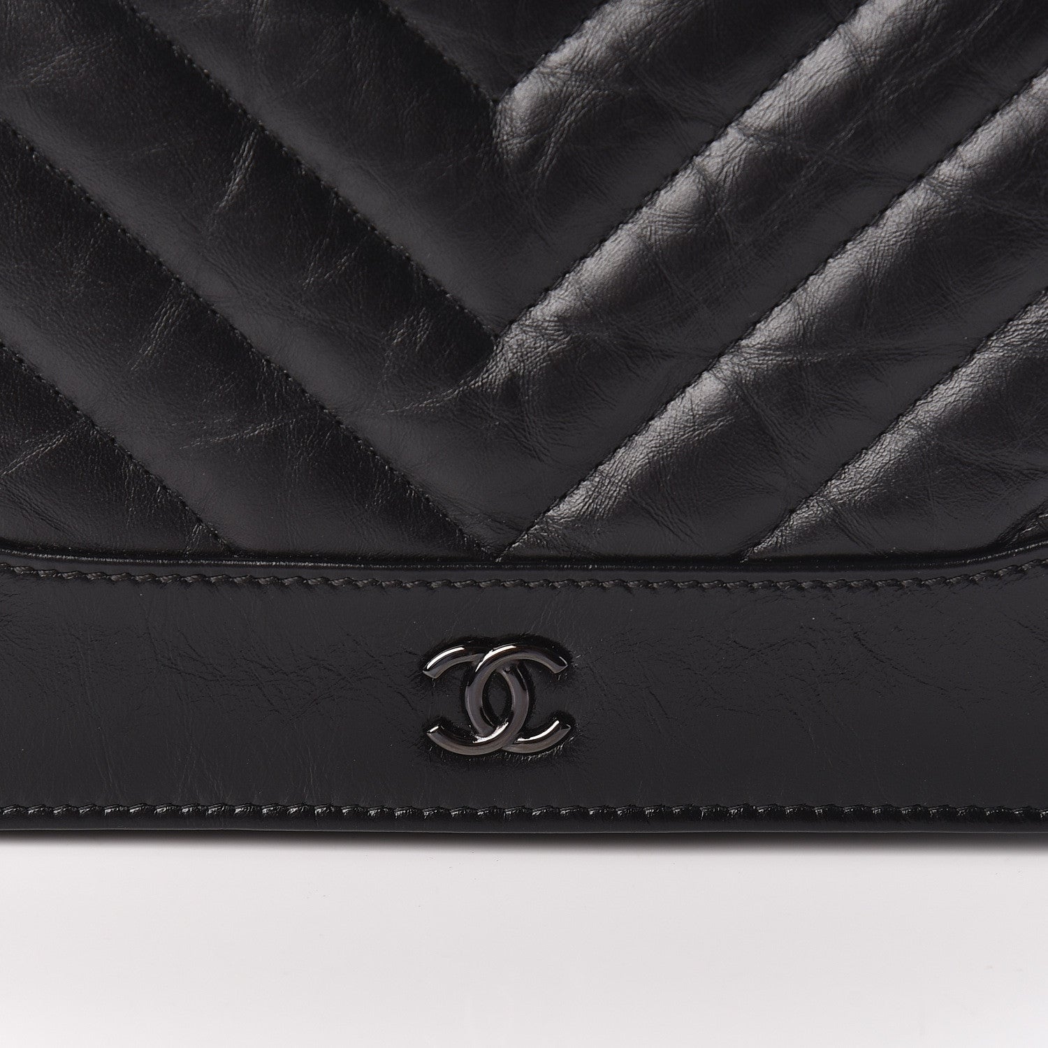 Chanel Aged Calfskin Chevron Quilted Gabrielle Wallet On Chain WOC Black 11 of 12