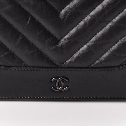 Chanel Aged Calfskin Chevron Quilted Gabrielle Wallet On Chain WOC Black 11 of 12
