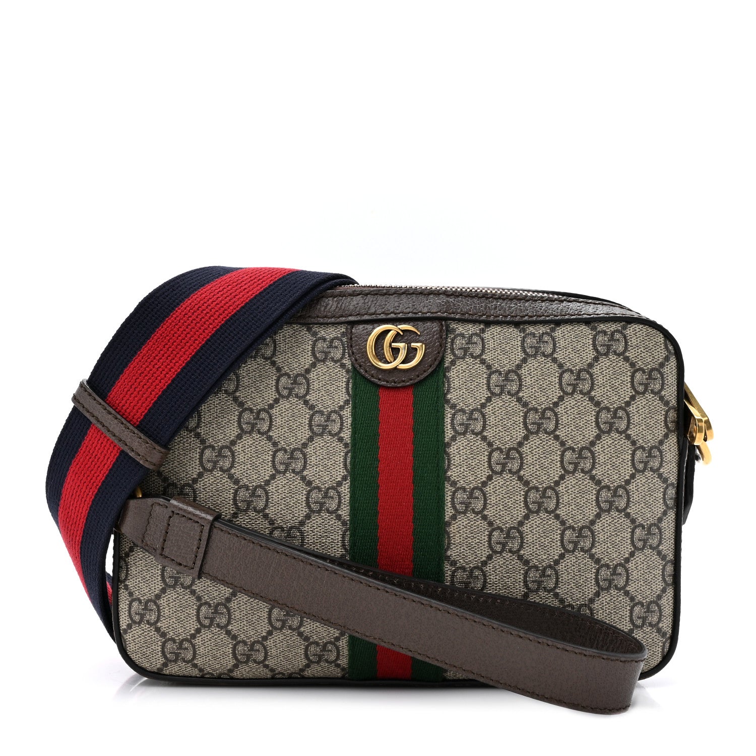 Gucci GG Supreme Monogram Textured Dollar Calfskin Web Ophidia Wristlet Shoulder Bag Beige Ebony New Acero 1 of 13