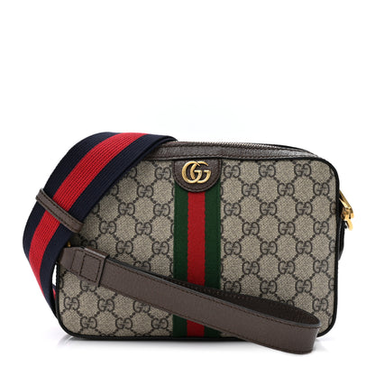 Gucci GG Supreme Monogram Textured Dollar Calfskin Web Ophidia Wristlet Shoulder Bag Beige Ebony New Acero 1 of 13