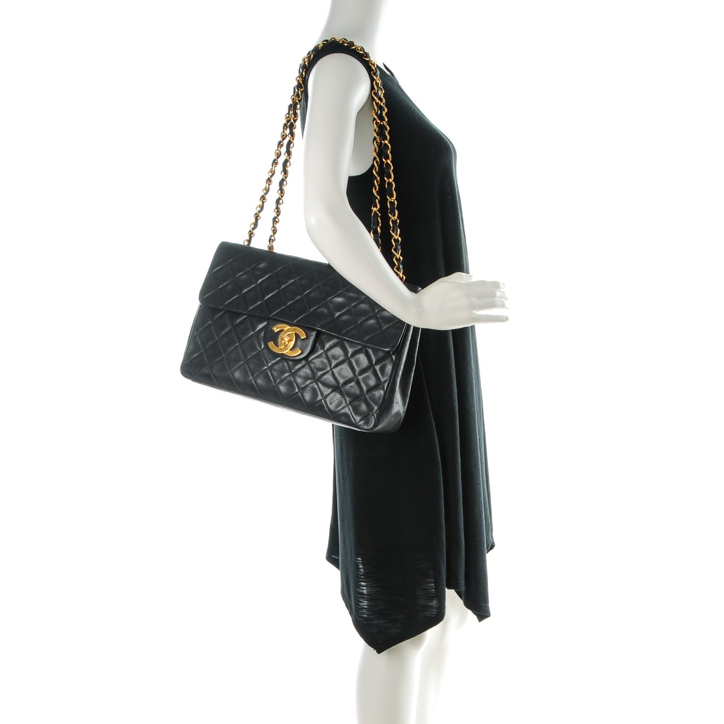 Lambskin Quilted XL Jumbo Single Flap Black