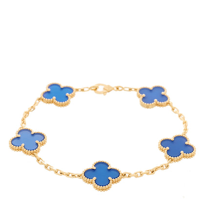 Van Cleef & Arpels 18K Yellow Gold Blue Agate 5 Motifs Vintage Alhambra Bracelet 1 of 5