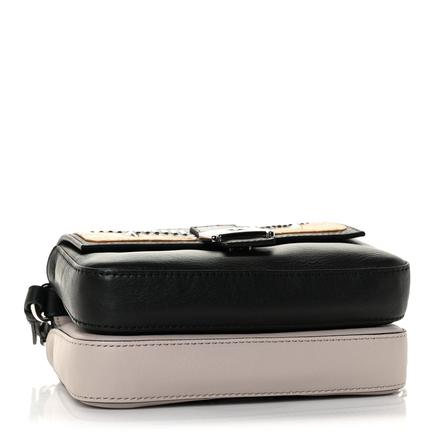 Calfskin Elaphe Crocodile Monster Studded Micro Double Baguette Black Grigio Polvere