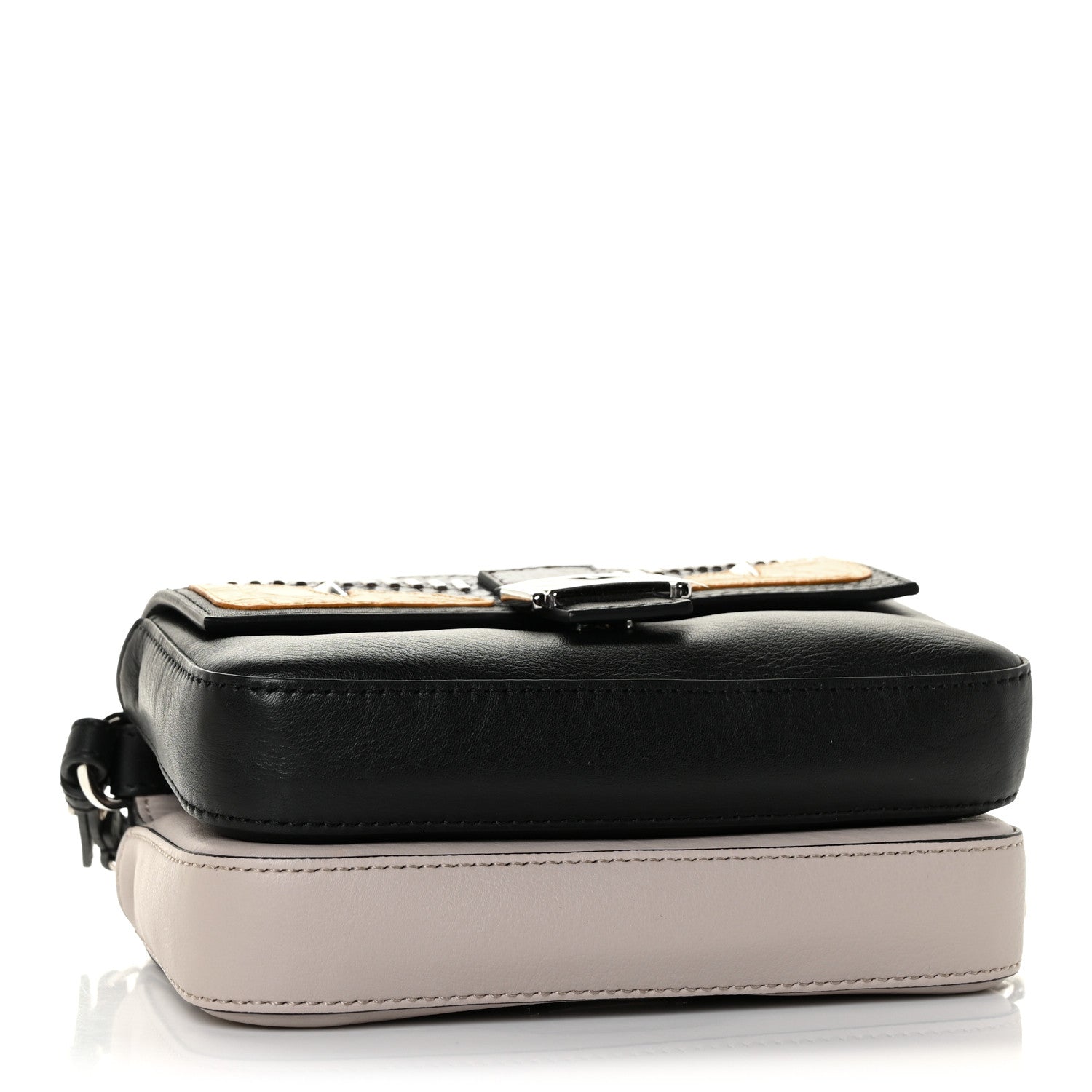 Fendi Calfskin Elaphe Crocodile Monster Studded Micro Double Baguette Black Grigio Polvere 5 of 13