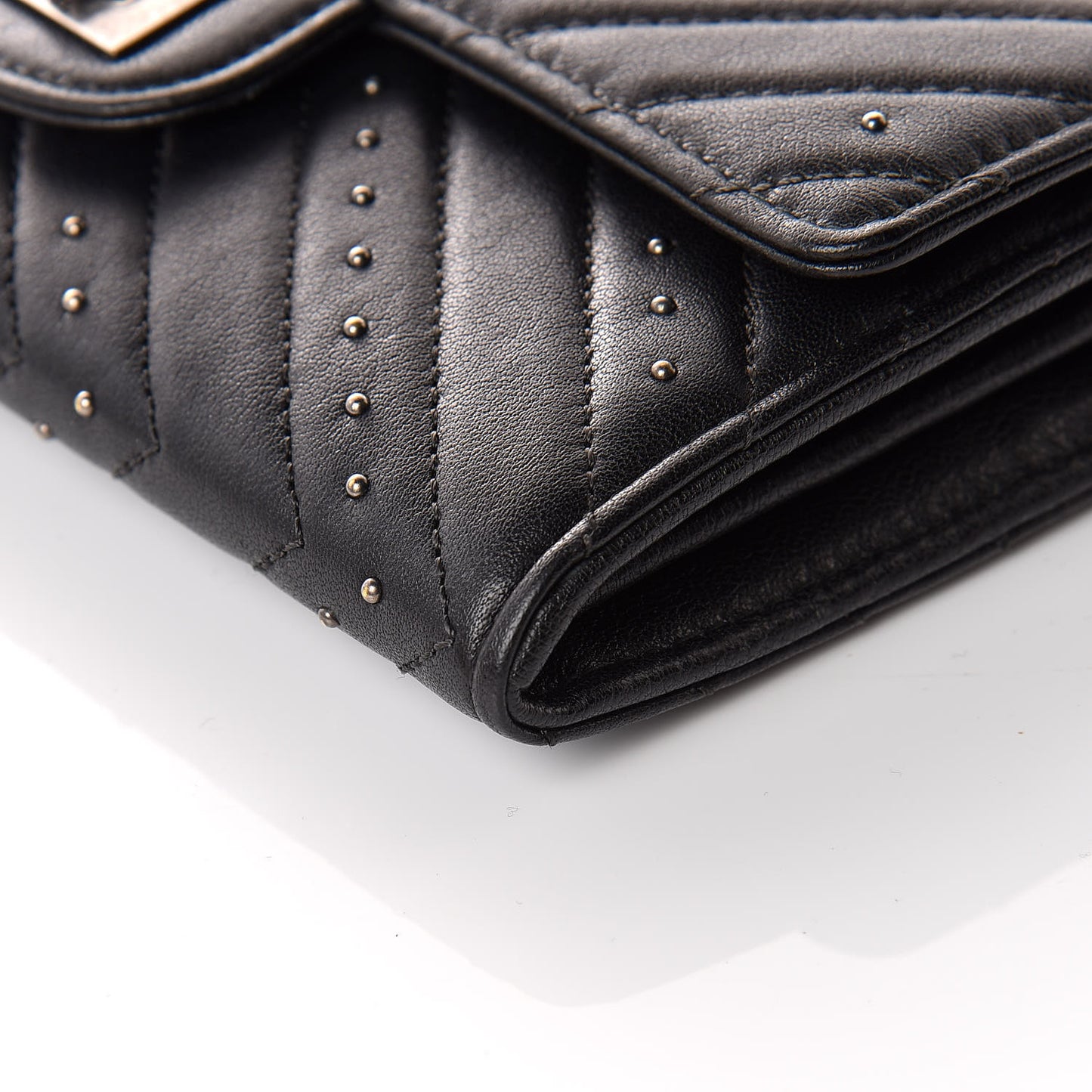Sheepskin Chevron Quilted Studded Reissue Flap Wallet Black
