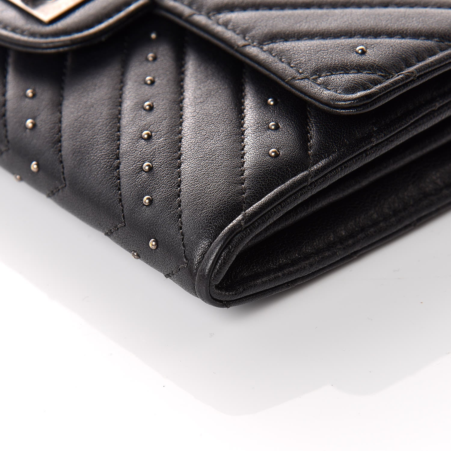 Chanel Sheepskin Chevron Quilted Studded Reissue Flap Wallet Black 6 of 10