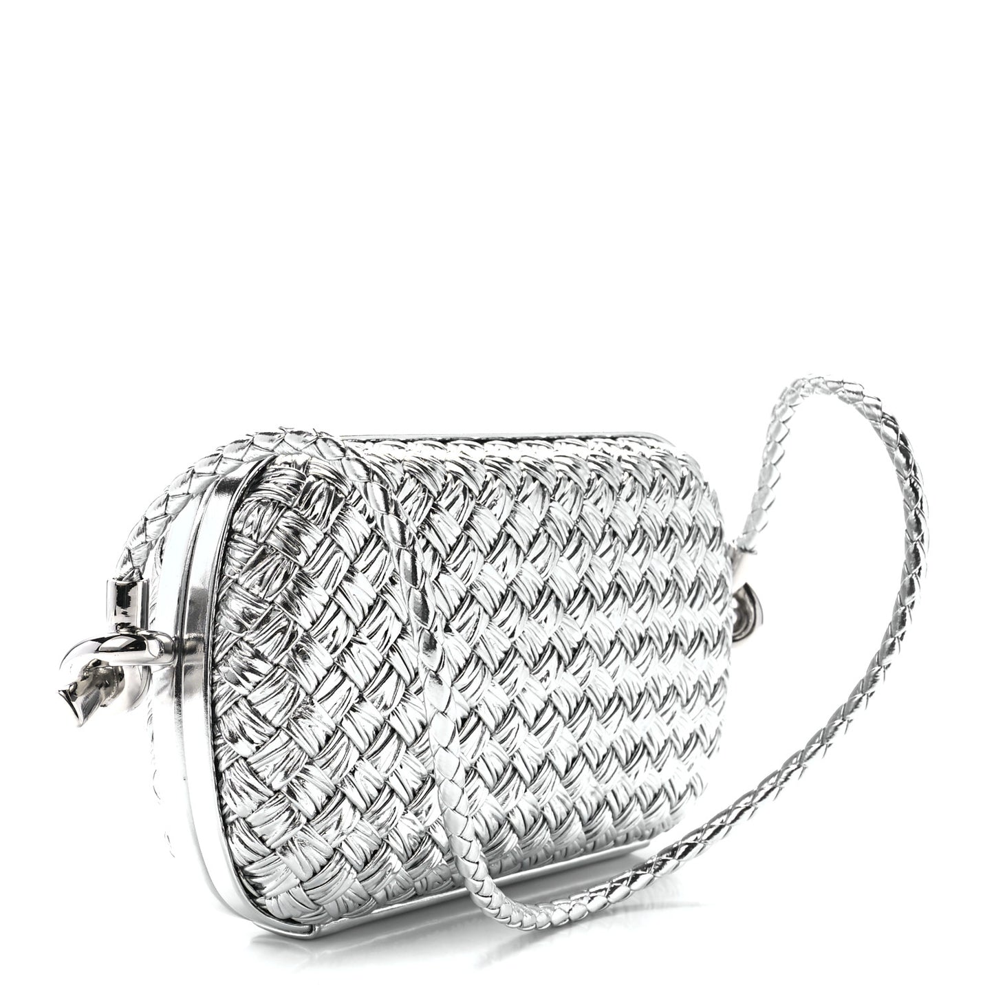 Metallic Calfskin Intrecciato Knot On Strap Silver