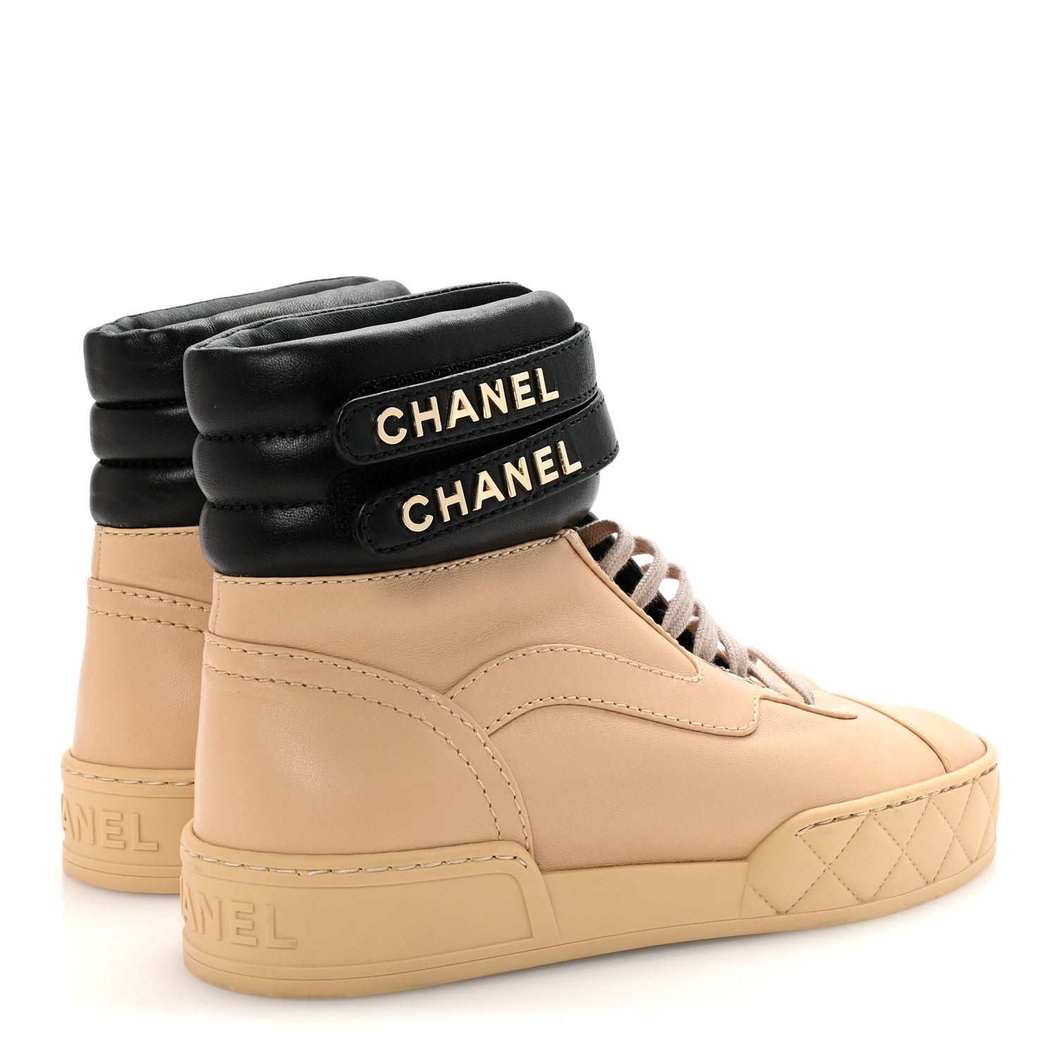 Chanel Lambskin Logo High Top Sneakers 35.5 Ivory Black 5 of 9