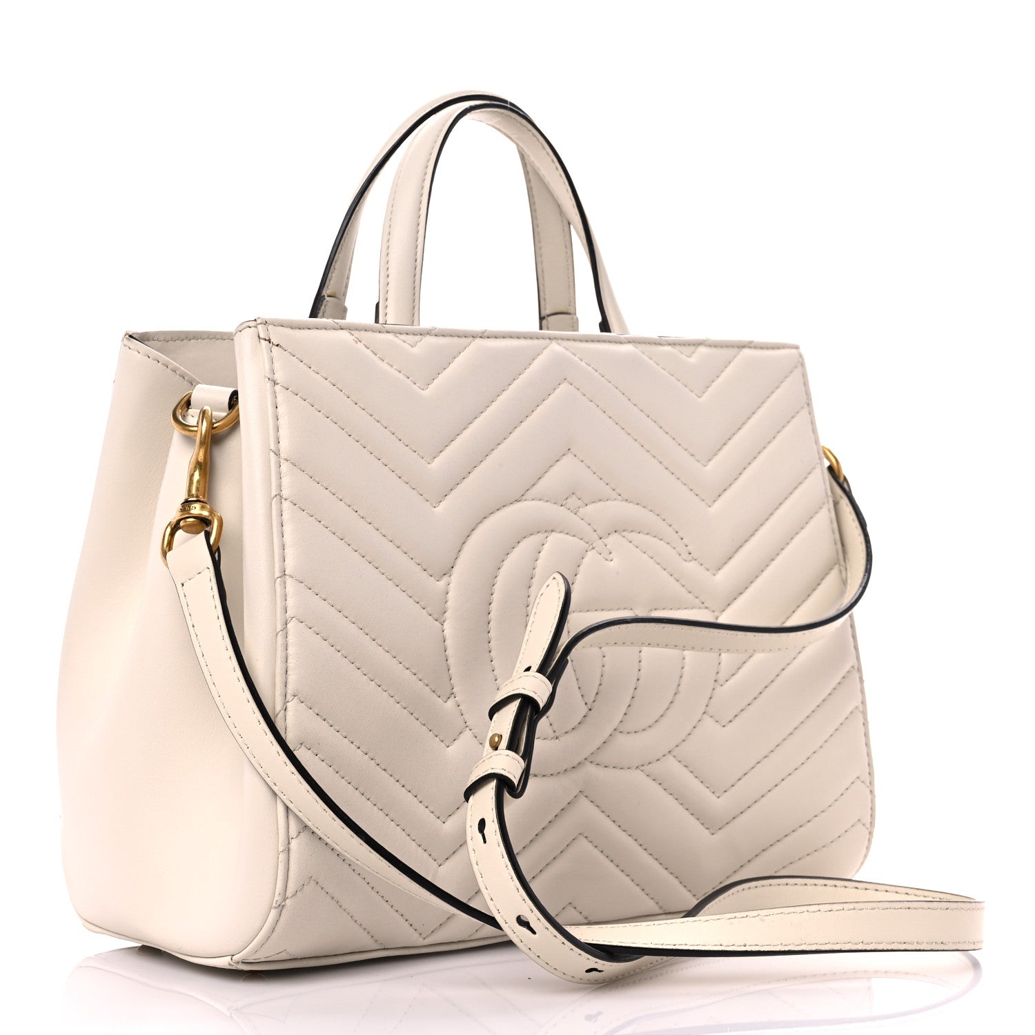 Gucci Calfskin Matelasse Small GG Marmont Tote White 3 of 23
