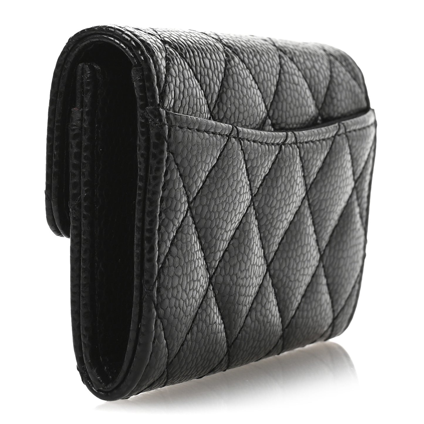 Caviar Quilted Flap Card Holder Wallet Black