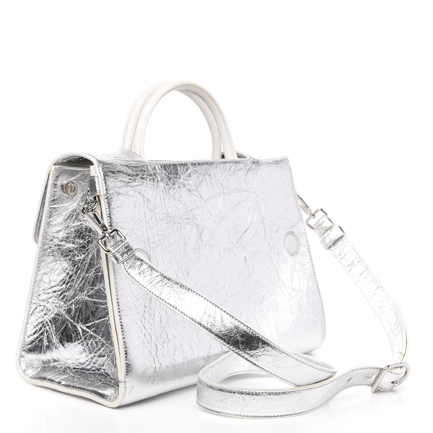 Metallic Calfskin Medium Diorever Flap Silver