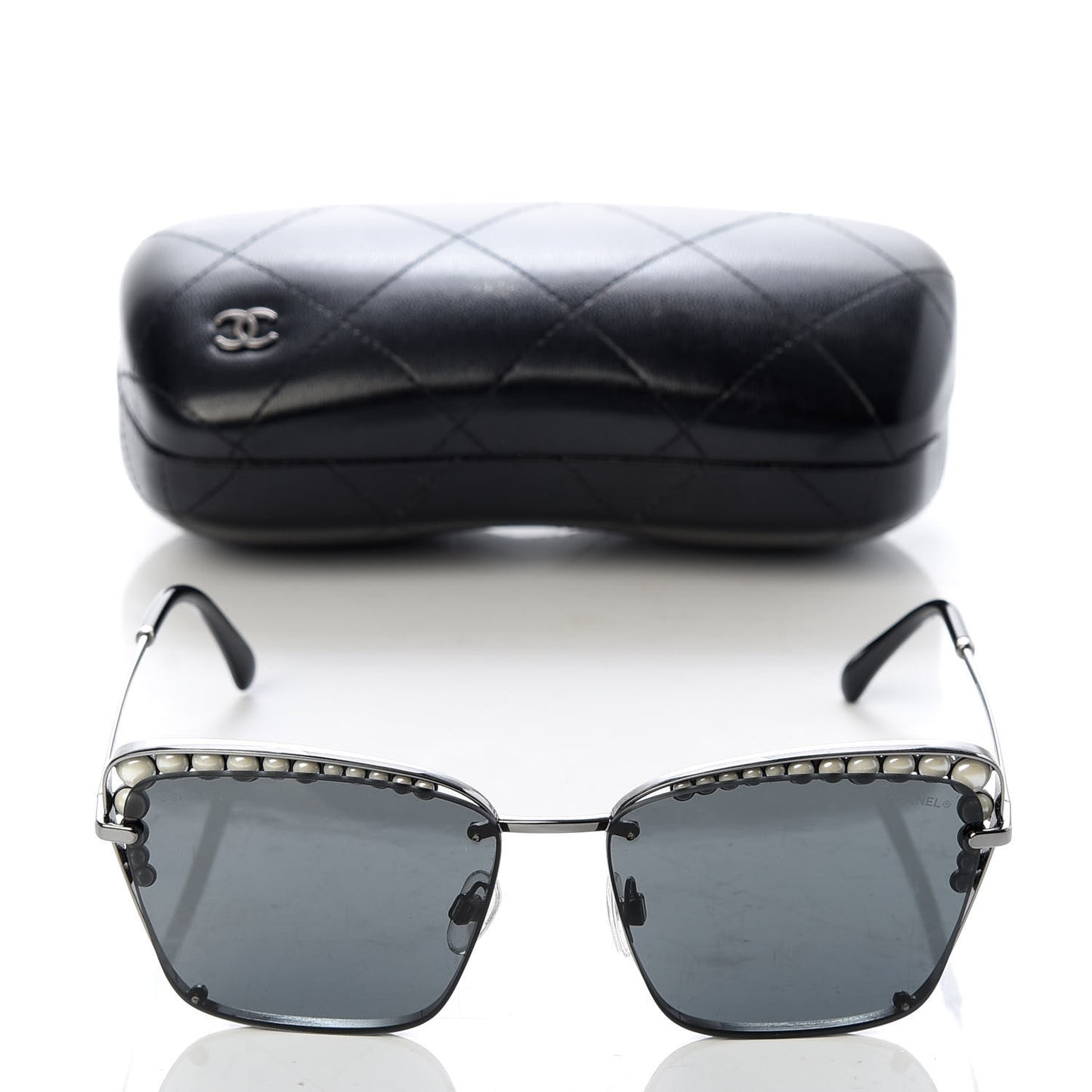 Metal Square Frame Pearl Sunglasses 4235-H Dark Grey