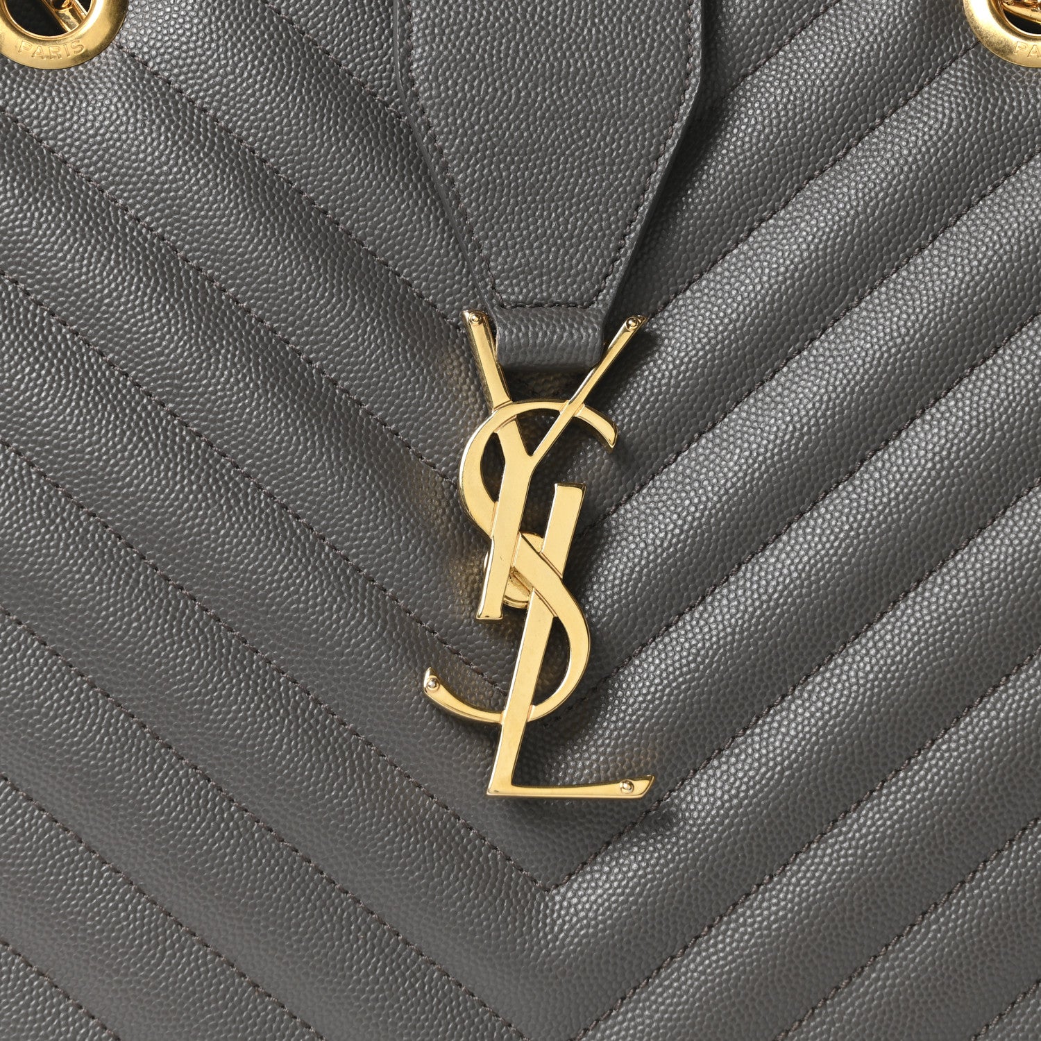 Saint Laurent Grain De Poudre Matelasse Chevron Monogram Shopping Bag Fog 8 of 10