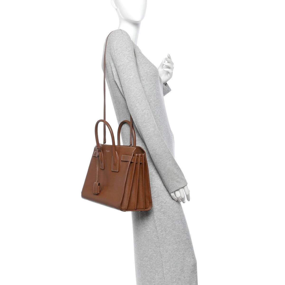 Saint Laurent Grained Calfskin Topstitch Small Classic Sac De Jour Taupe 2 of 14