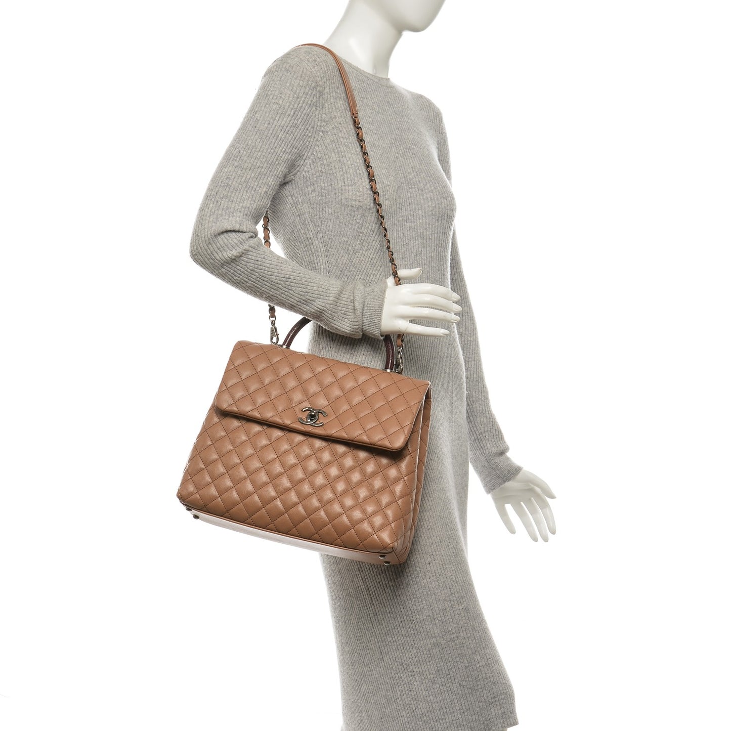 Caviar Lizard Quilted Large Coco Handle Flap Beige