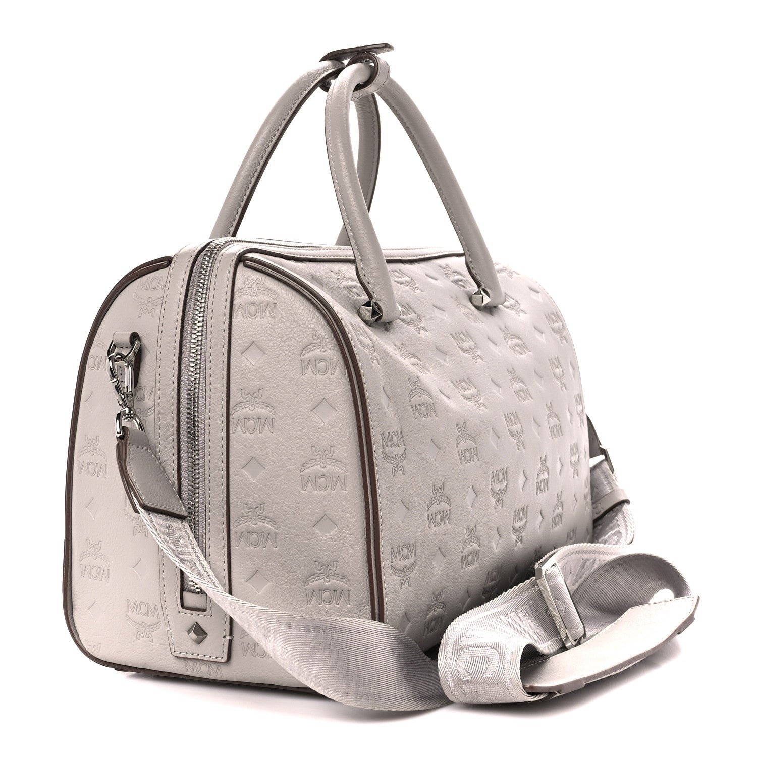MCM Calfskin Ottomar Monogram Essential Boston Bag Dove 3 of 12