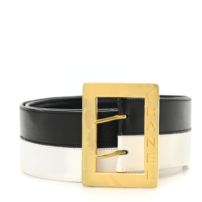 Chanel Calfskin Logo Belt 70 28 Black White 1 of 4