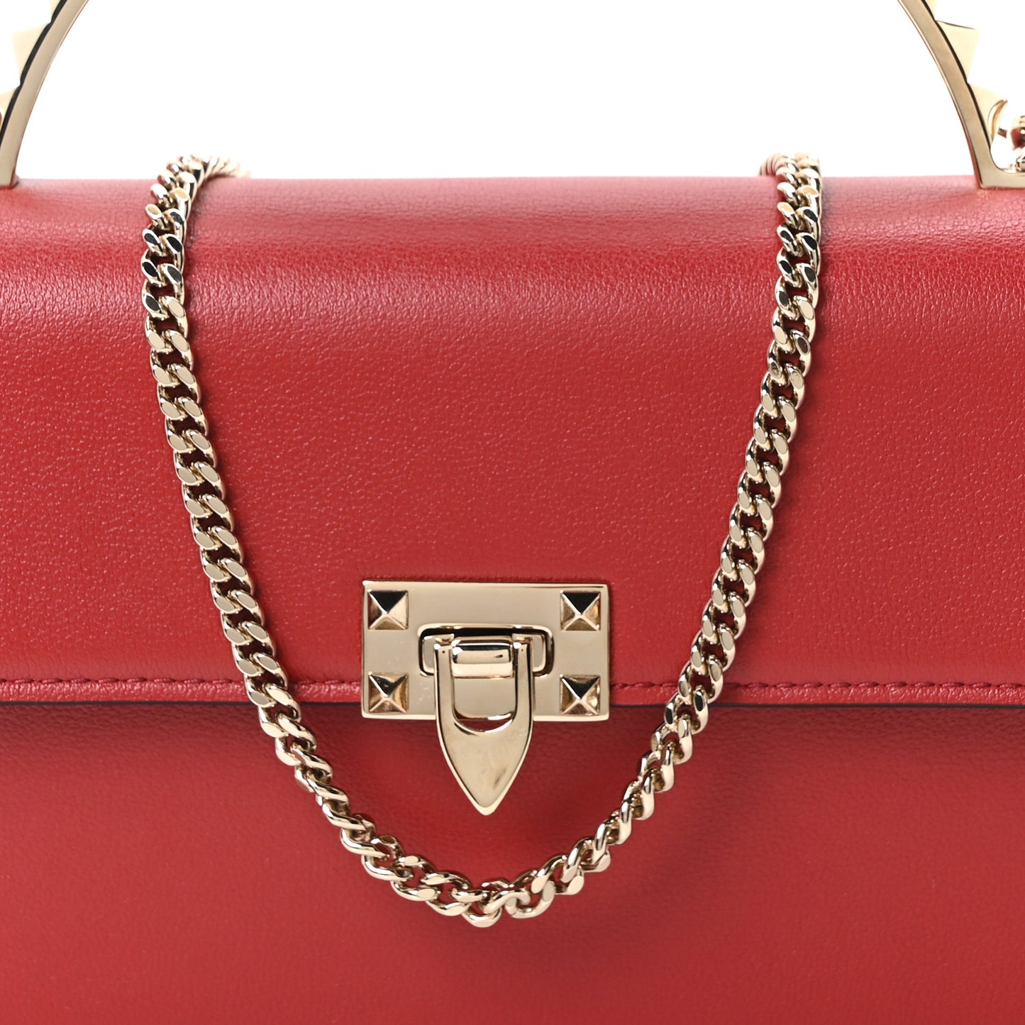 Vitello Rockstud Mini Top Handle Bag Red