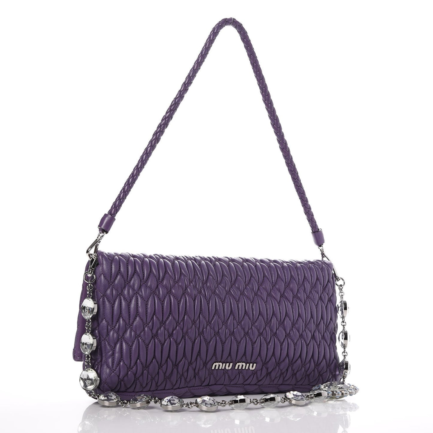 Nappa Matelasse Crystal Flap Clutch Viola
