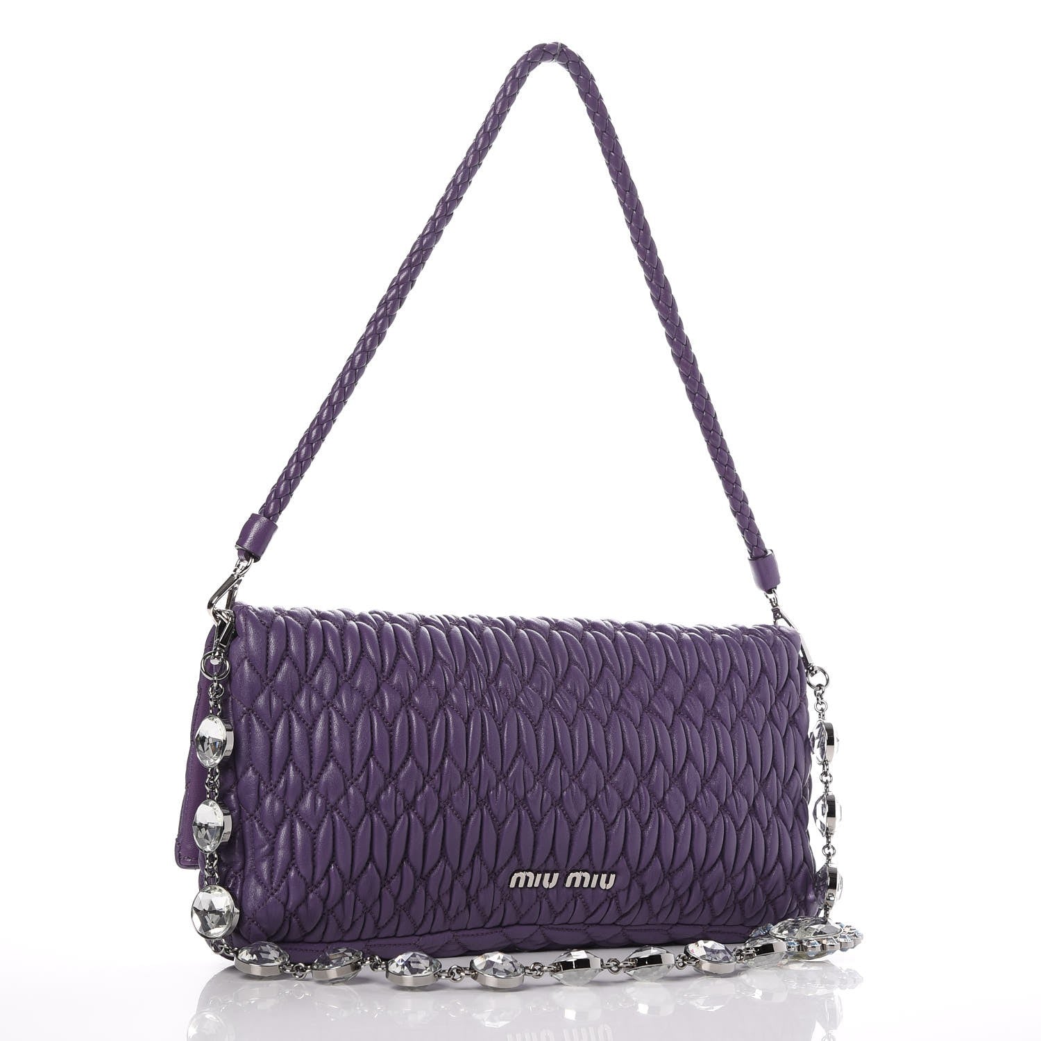 Miu Miu Nappa Matelasse Crystal Flap Clutch Viola 4 of 10