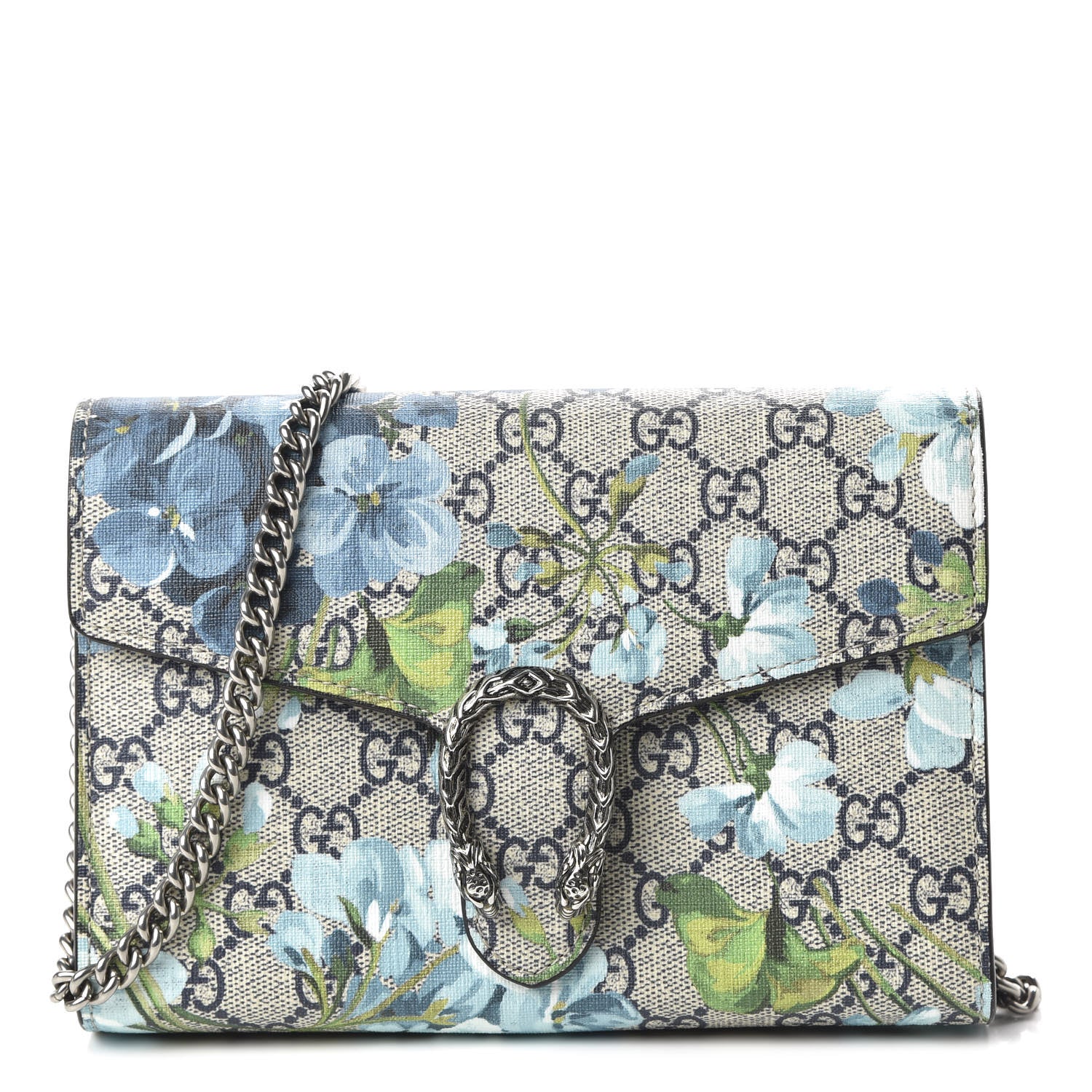 Gucci GG Supreme Monogram Blooms Mini Dionysus Chain Wallet Beige Blue Navy Vintage Blue 1 of 9