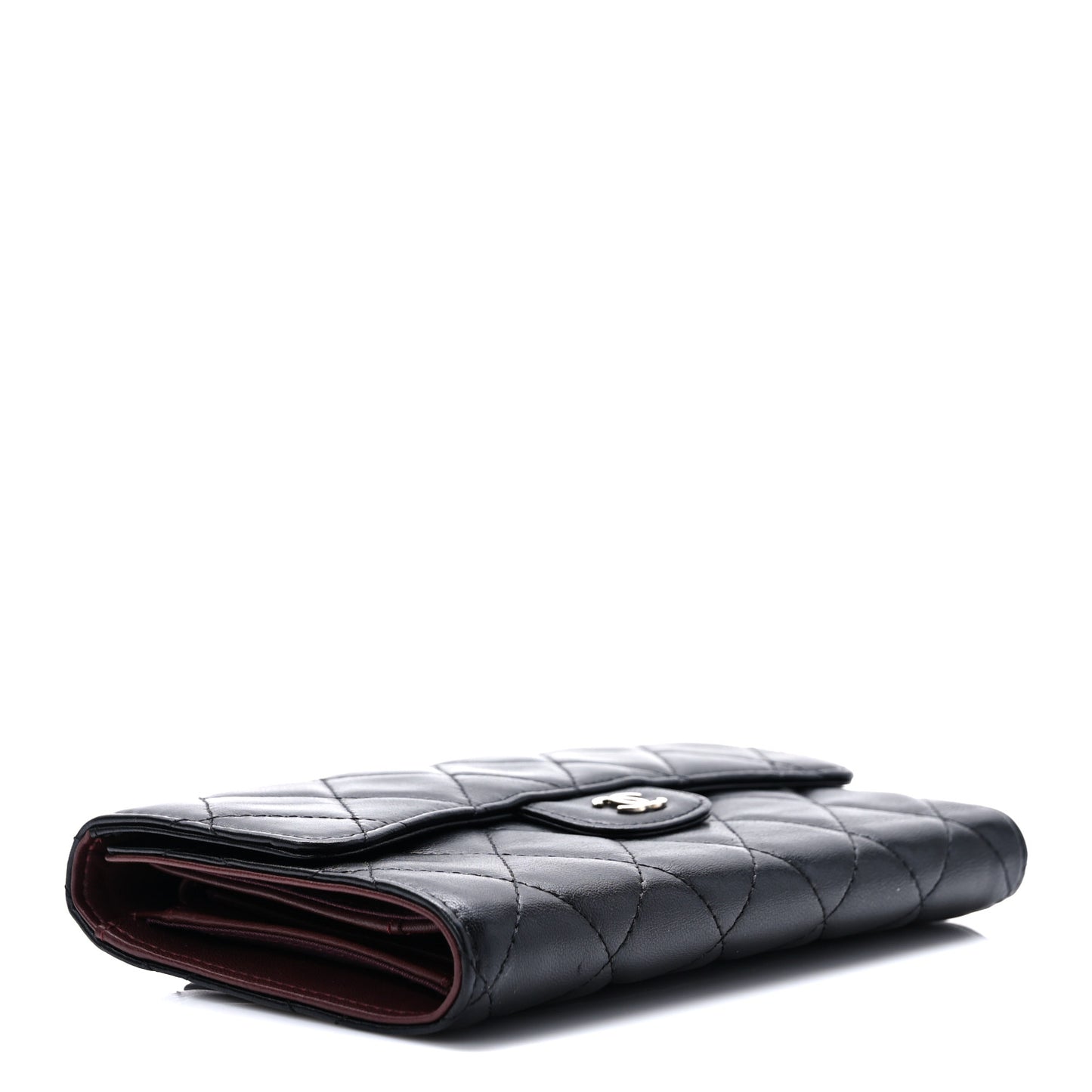 Lambskin Quilted Large Flap Wallet Black
