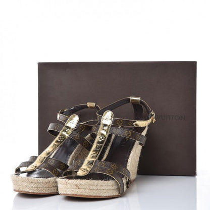 Louis Vuitton Monogram Metallic Bahamas T-Strap Espadrille Wedge Sandals 39 Brown 8 of 8