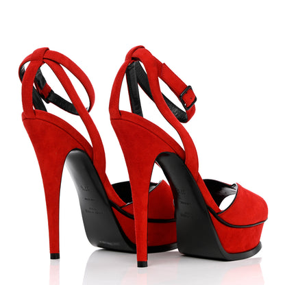 Saint Laurent Kid Scamosciato Tribute 105 Open Toe Platform Sandals 37.5 Rouge Eros 4 of 14