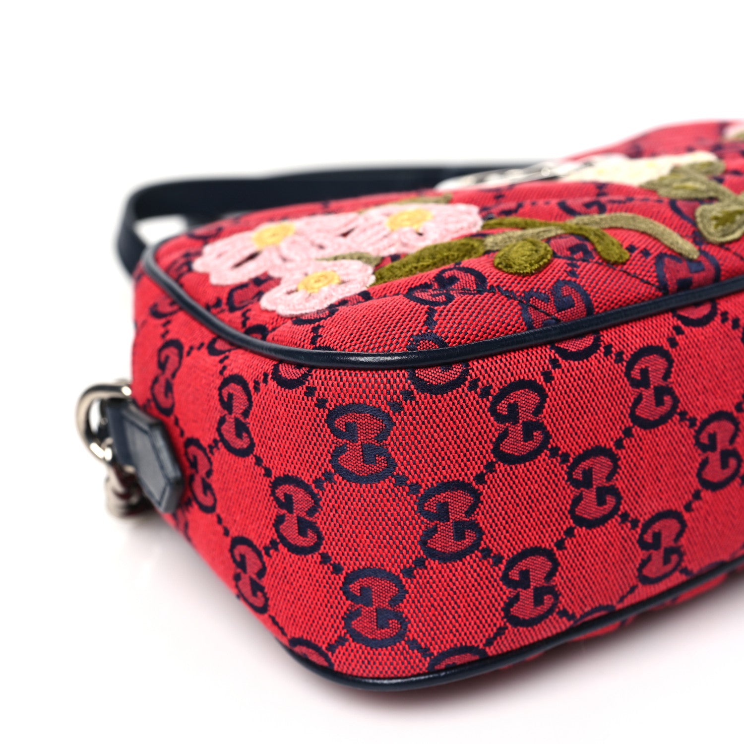 Gucci Monogram Multicolor Matelasse Diagonal Floral Embroidered Small GG Marmont Chain Shoulder Bag Red Blue Multicolor 10 of 11