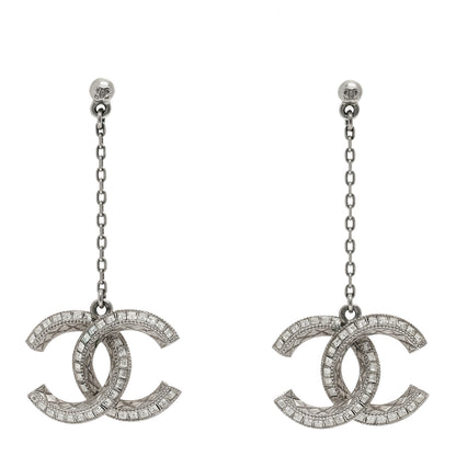 Chanel Baguette Crystal Quilted CC Drop Earrings Silver 1 of 6