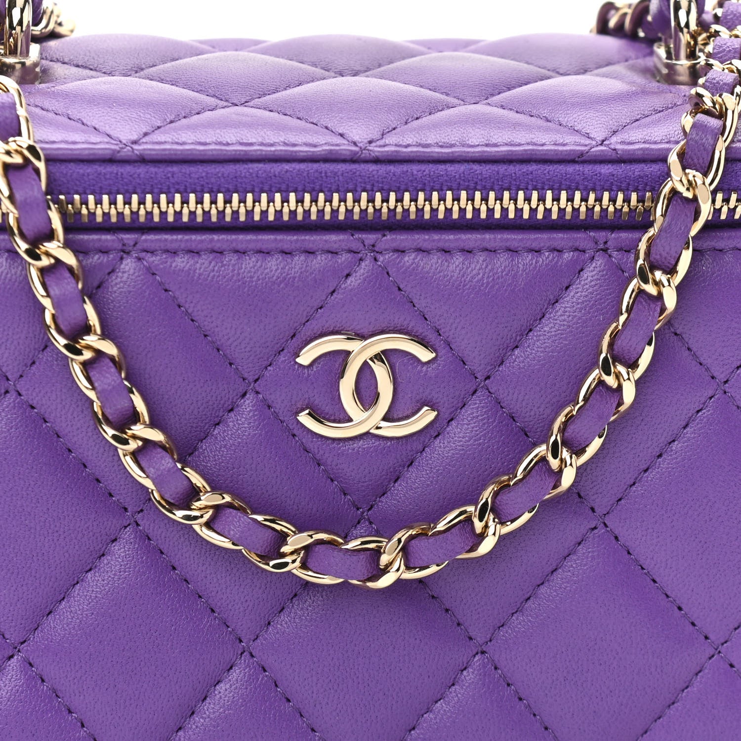 Chanel Lambskin Quilted Small Top Handle Vanity Case With Chain Purple 7 of 9