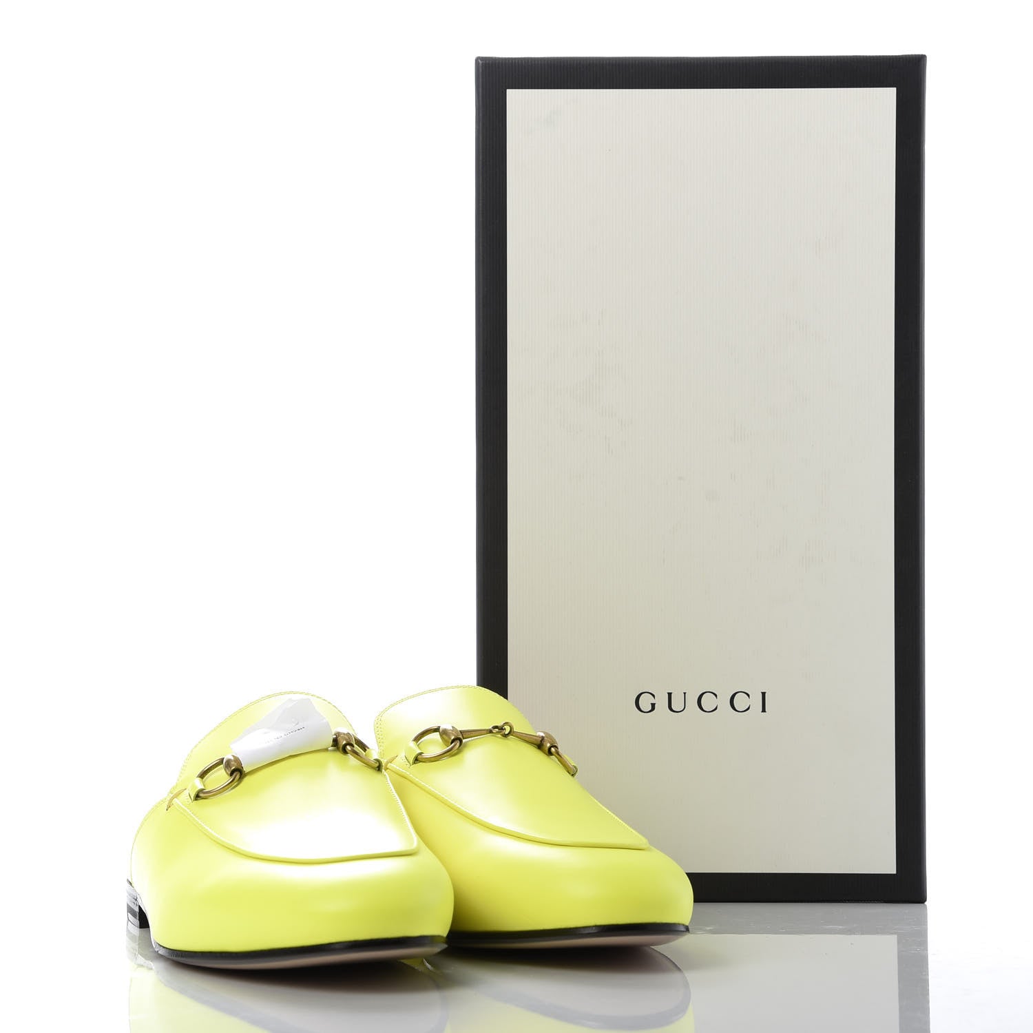 Gucci Calfskin Womens Princetown Slippers 38.5 Yellow Fluo 10 of 10