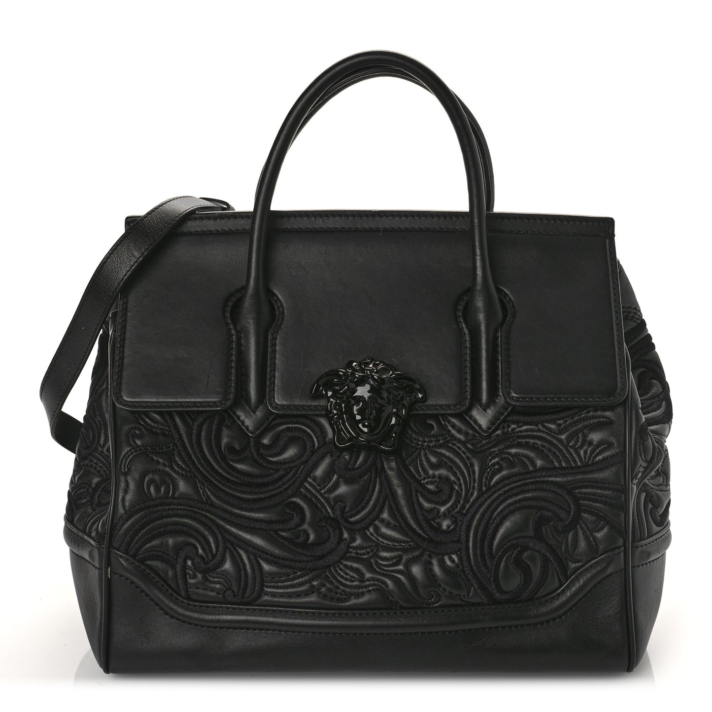 Calfskin Embroidered Medium Baroque Palazzo Empire Bag Black