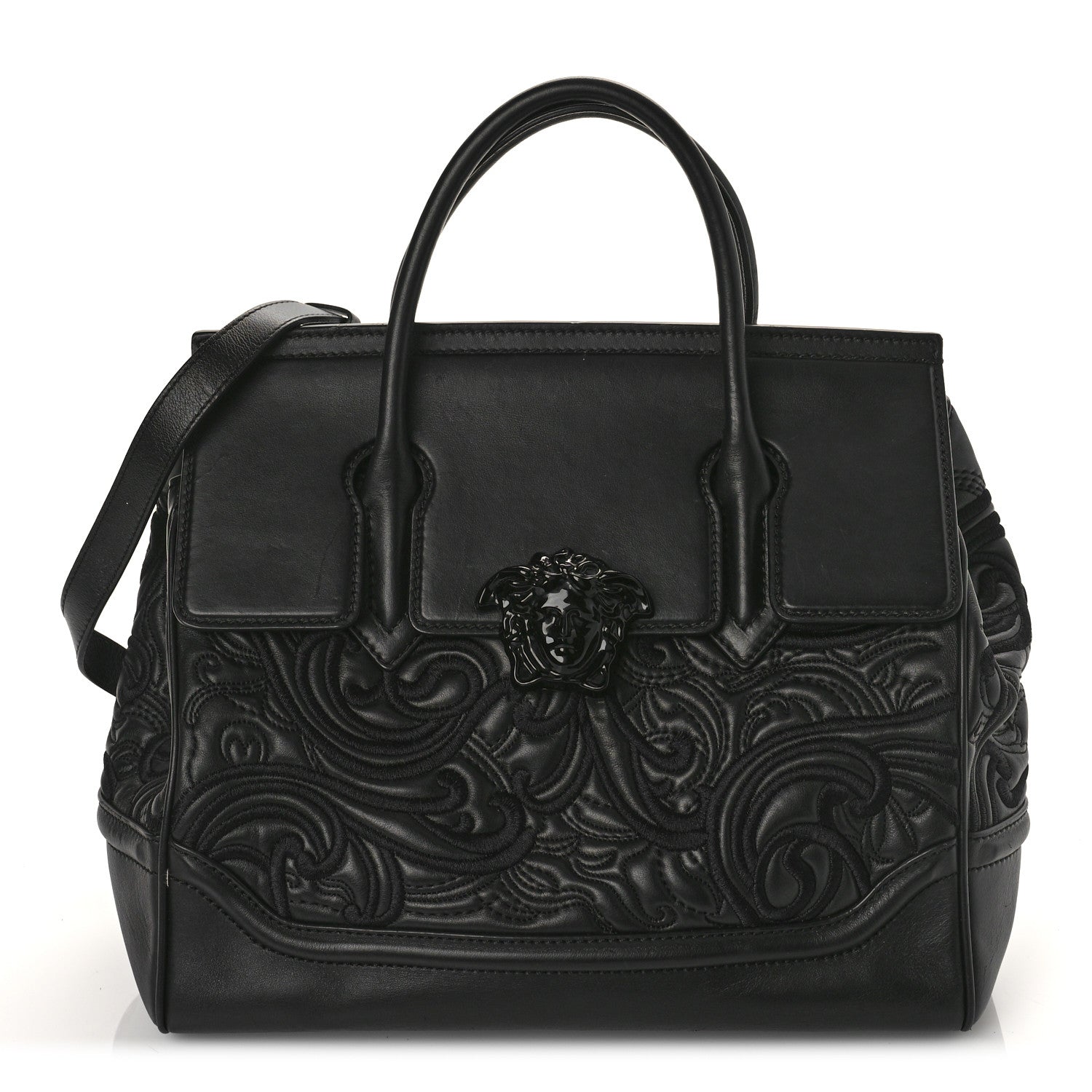 Versace Calfskin Embroidered Medium Baroque Palazzo Empire Bag Black 1 of 13