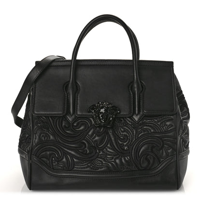 Versace Calfskin Embroidered Medium Baroque Palazzo Empire Bag Black 1 of 13