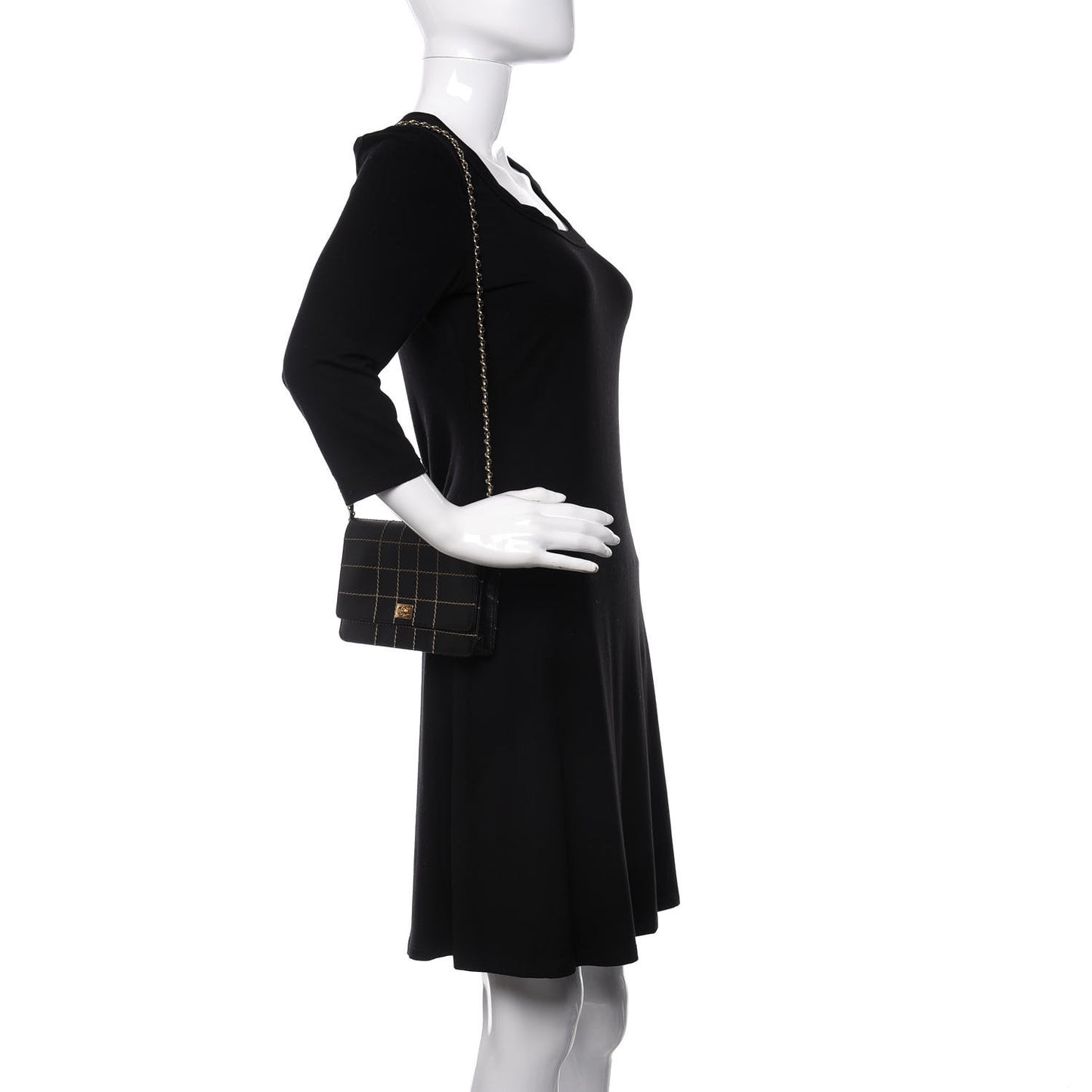 Calfskin Stitched Square Quilted Wallet On Chain WOC Black