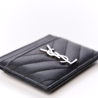 Saint Laurent Grain De Poudre Matelasse Chevron Monogram Credit Card Case Black 5 of 9