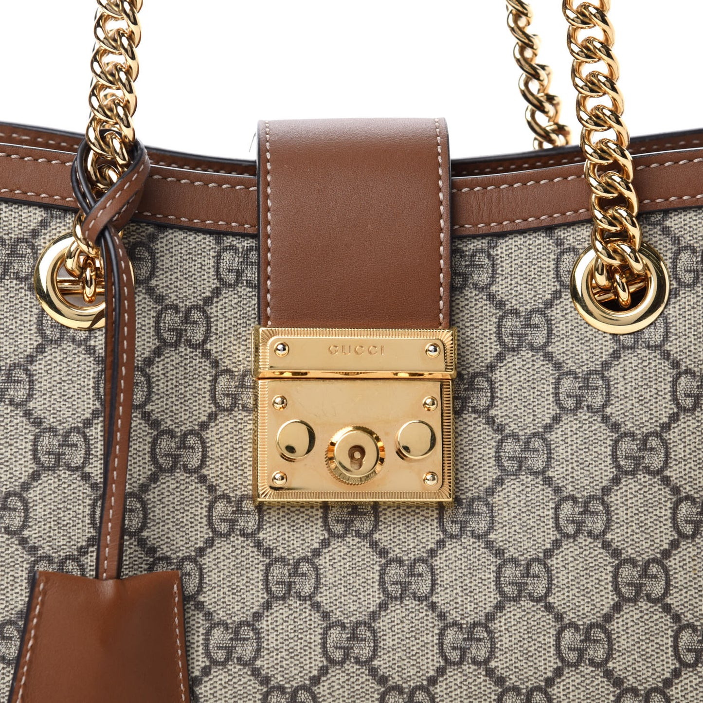 GG Supreme Monogram Calfskin Small Padlock Tote Beige Ebony Tuscany