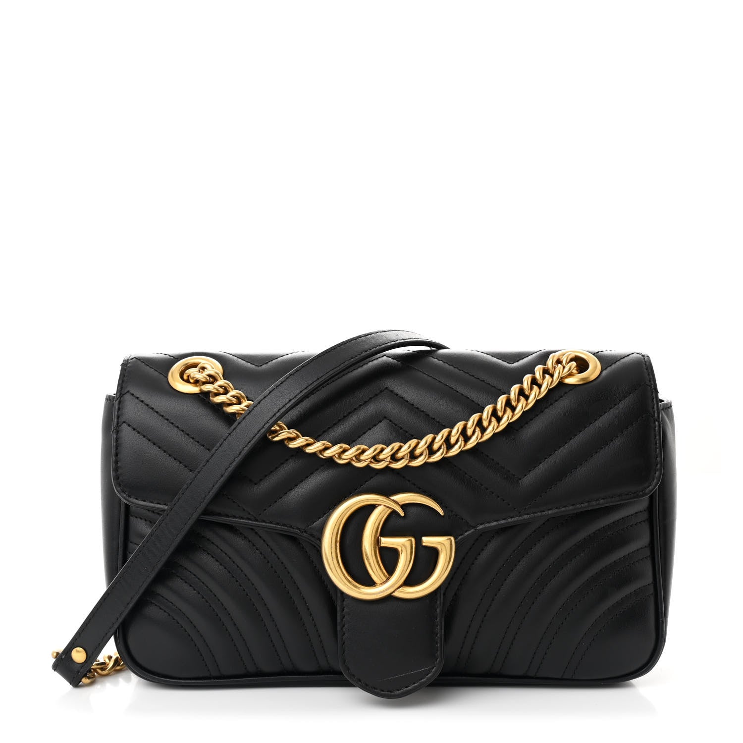 Gucci Calfskin Matelasse Small GG Marmont Shoulder Bag Black 1 of 10