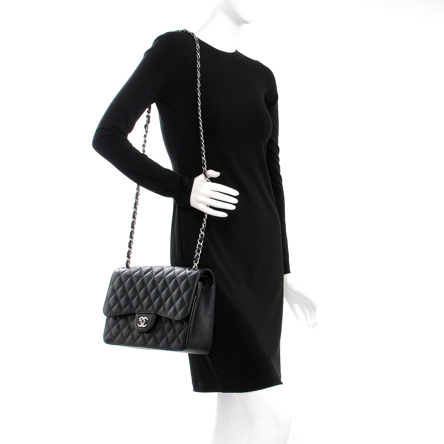 Caviar Quilted Jumbo Double Flap Black
