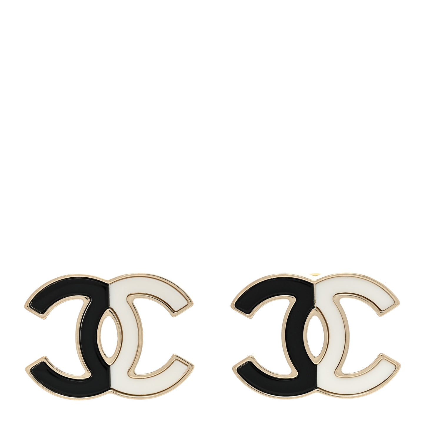 Metal Enamel CC Earrings Gold Black White