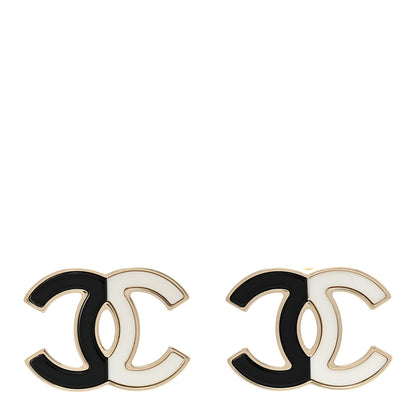 Chanel Metal Enamel CC Earrings Gold Black White 1 of 4